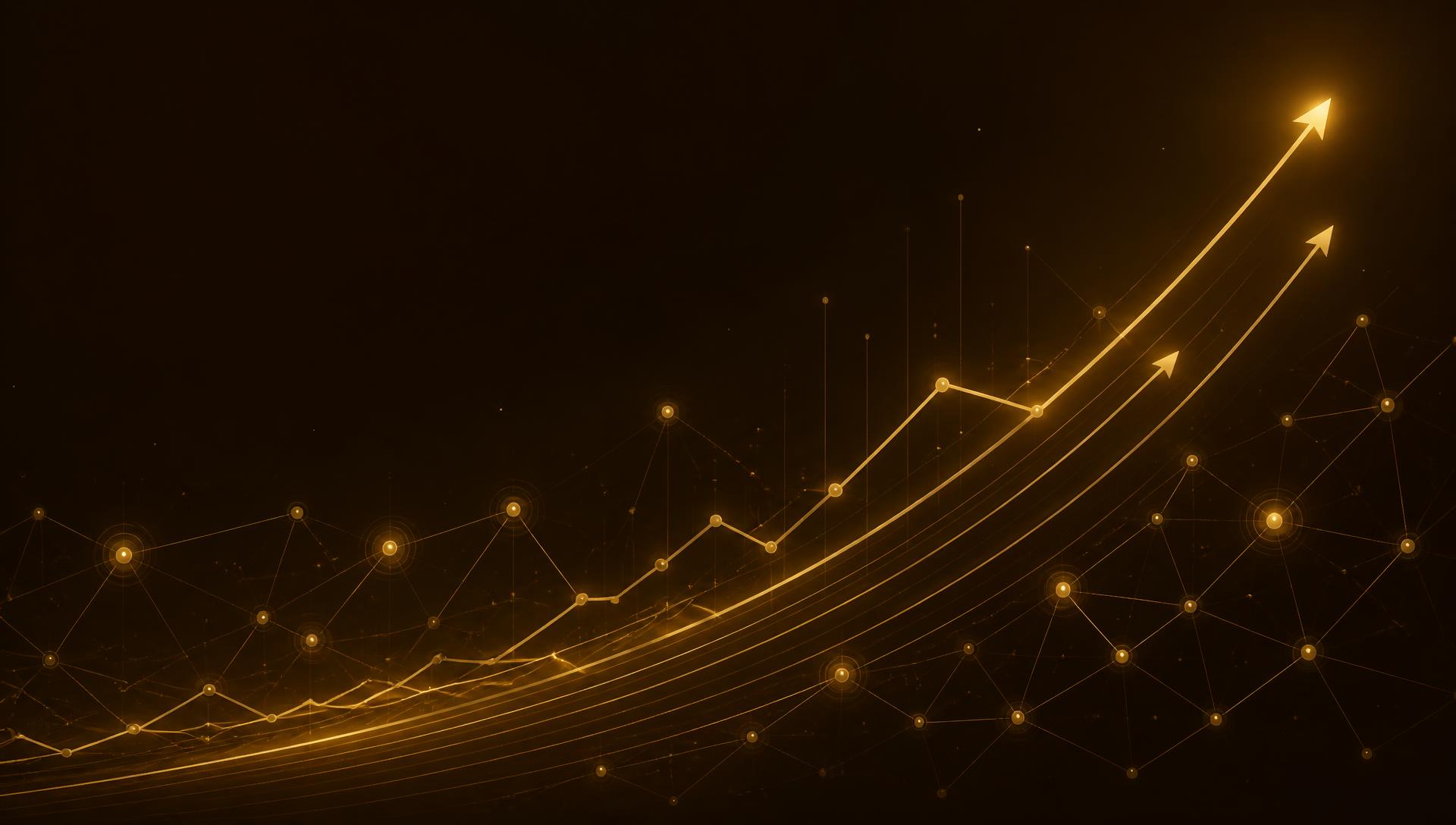 Gold line art of rising search rankings and backlink networks for Publish Valley
